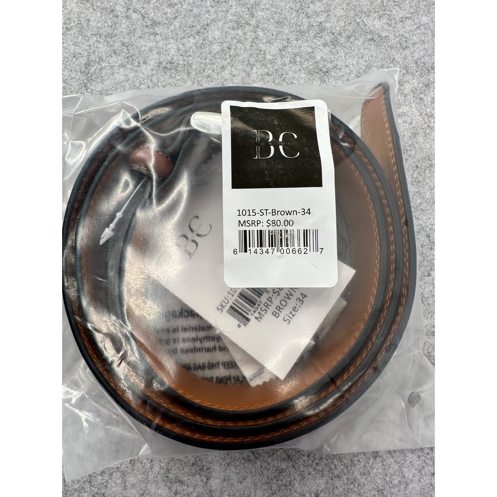 BuckleCraft Brown Genuine Leather Belt Stainless Steel Buckle Men's Size 34‎ NWT - Picture 5 of 6